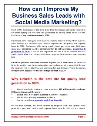 how can i improve my business sales leads with