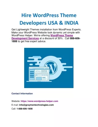Hire WordPress Theme Developers USA & India