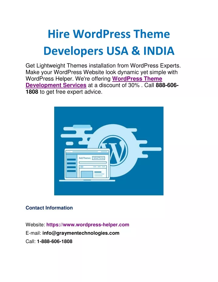 hire wordpress theme developers usa india