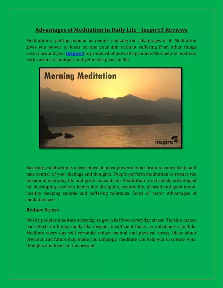 advantages of meditation in daily life inspire3