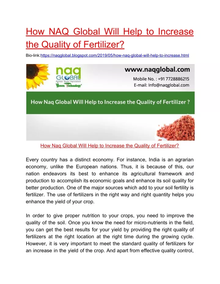 how naq global will help to increase the quality