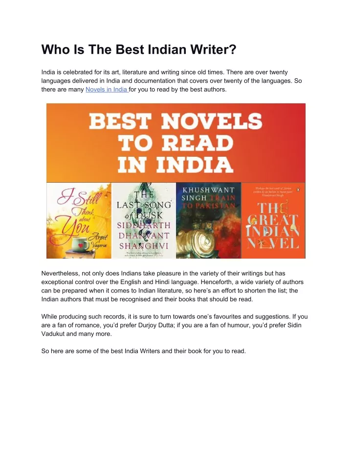 who is the best indian writer india is celebrated