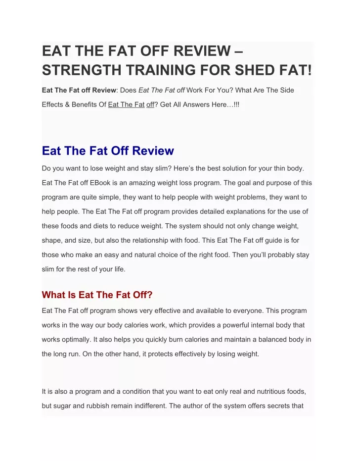 eat the fat off review strength training for shed
