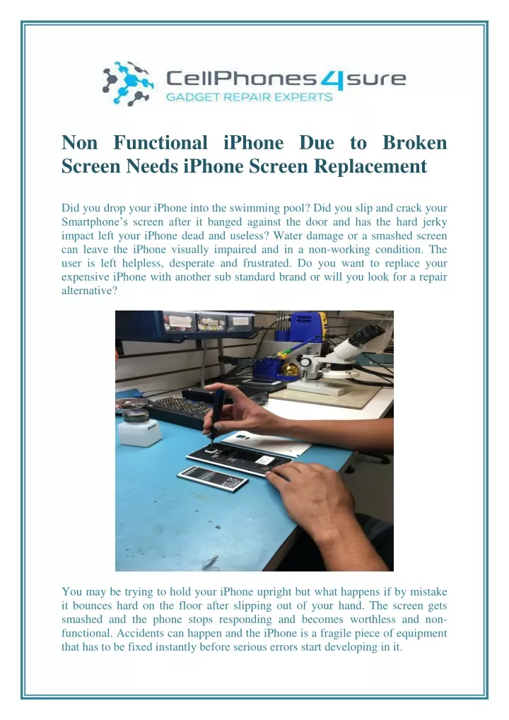 non functional iphone due to broken screen needs
