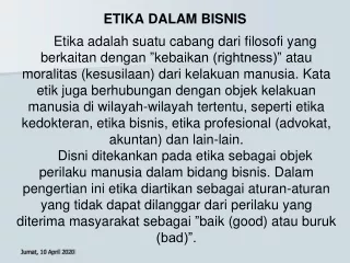 The Ethical Bisnis Theory for education By Dr. Margono Mitrohardjono