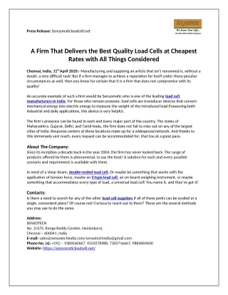 press release sensomaticloadcell net