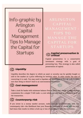 Info-graphic by Arlington Capital Management Tips to Manage the Capital for Startups