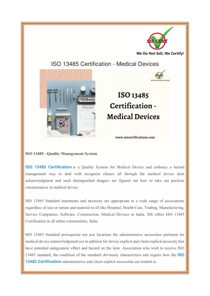 iso 13485 certification medical devices