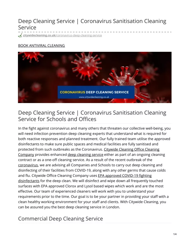 deep cleaning service coronavirus sanitisation