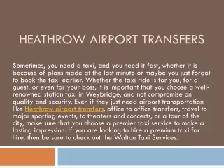 Heathrow Airport Transfers in London
