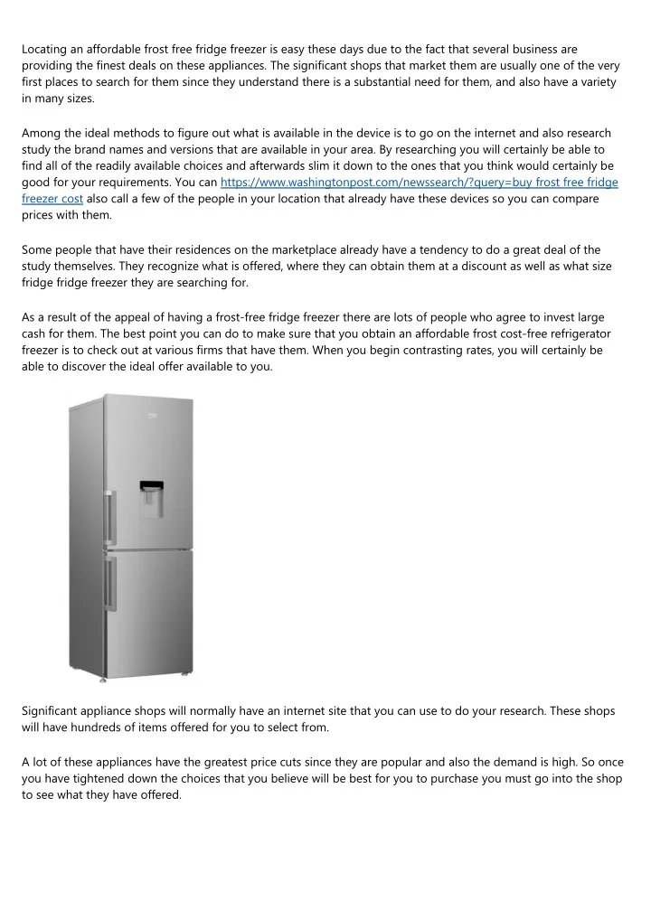 locating an affordable frost free fridge freezer