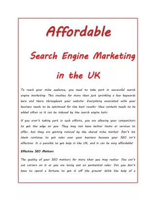 Affordable Search Engine Marketing in the UK