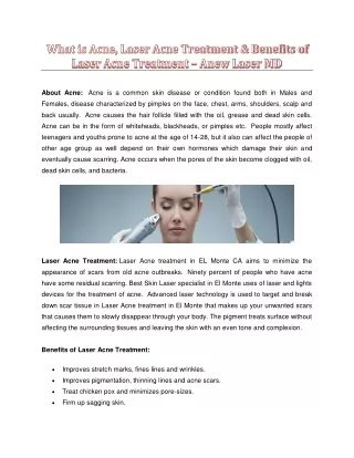 What is Acne, Laser Acne Treatment & Benefits of Laser Acne Treatment - Anew Laser MD