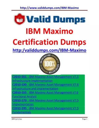 IBM Maximo Certification Dumps of Pass Guaranteed Questions and Answers