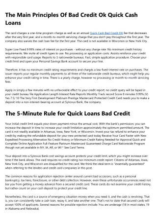 the main principles of bad credit ok quick cash