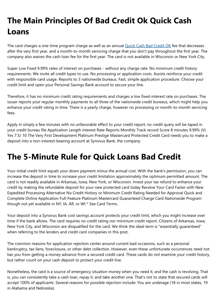 the main principles of bad credit ok quick cash
