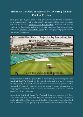 Minimize the Risk of Injuries by Investing for Best Cricket Pitches