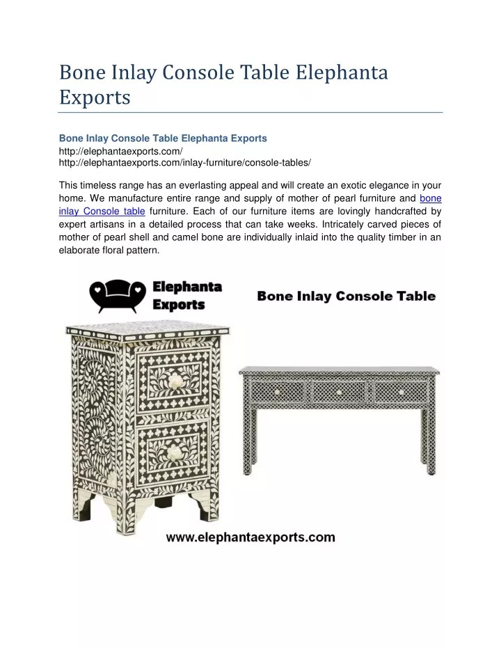 bone inlay console table elephanta exports