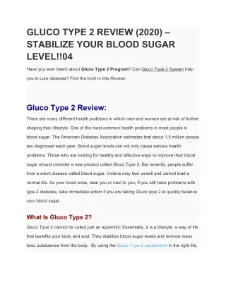 Gluco Type 2 Review (2020) - Stabilize Your Blood Sugar