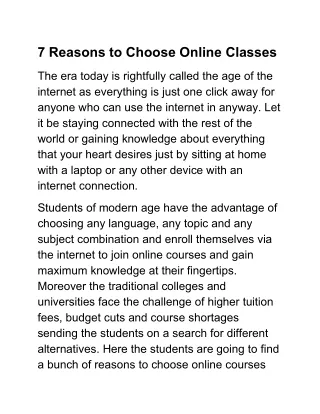 7 Reasons to Choose Online Classes