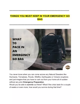 Things You Must Keep in Your Emergency Go Bag | Safecastle