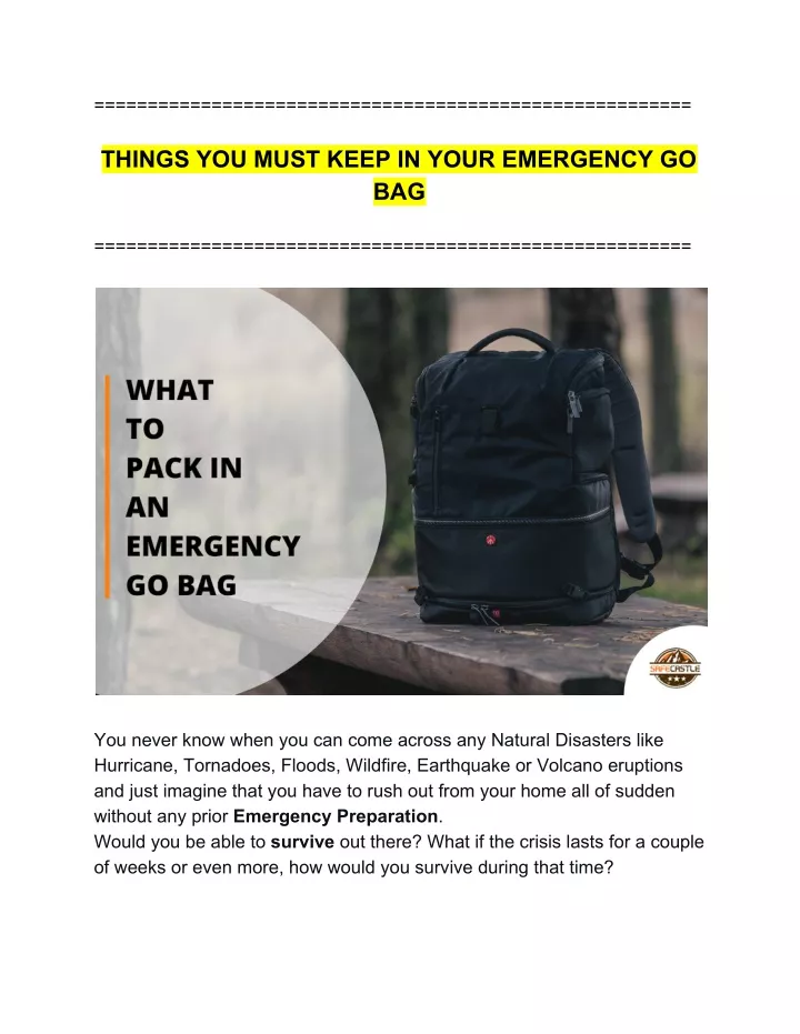 things you must keep in your emergency go bag
