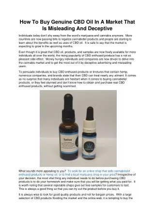 How To Buy Genuine CBD Oil In A Market That Is Misleading And Deceptive