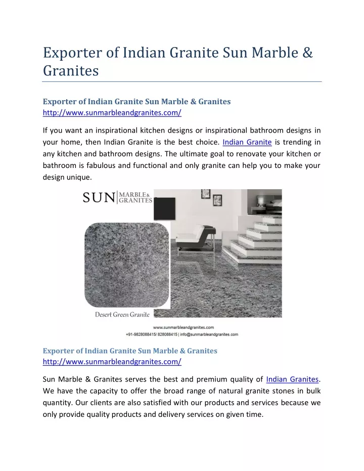 exporter of indian granite sun marble granites