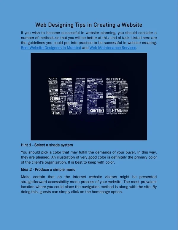 web designing tips in creating a website