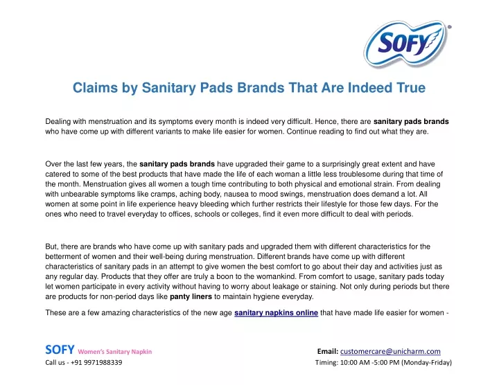 claims by sanitary pads brands that are indeed