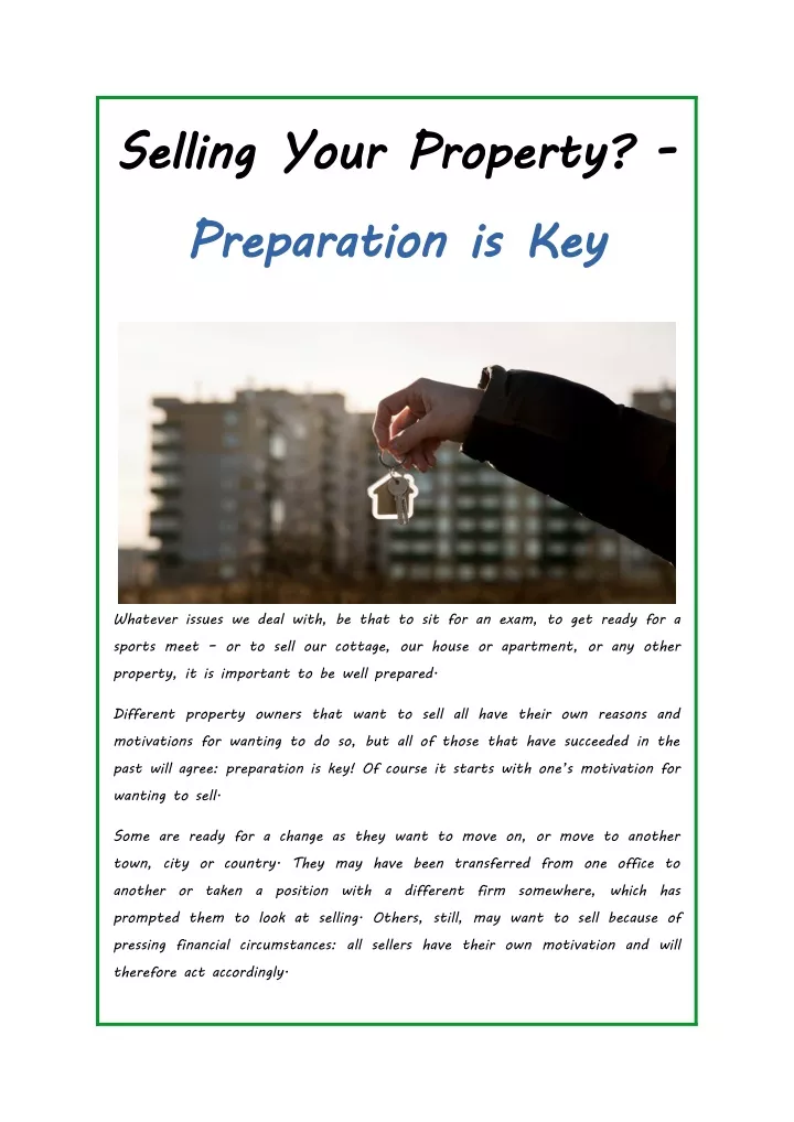 selling your property preparation is key