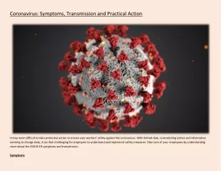 Coronavirus: Symptoms, Transmission and Practical Action