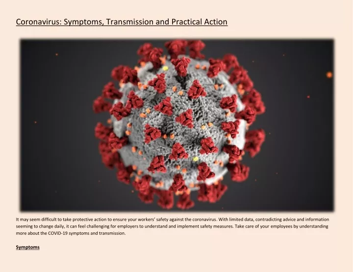 coronavirus symptoms transmission and practical