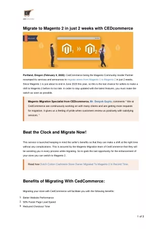 Migrate to Magento 2 in the nick of time with CedCommerce