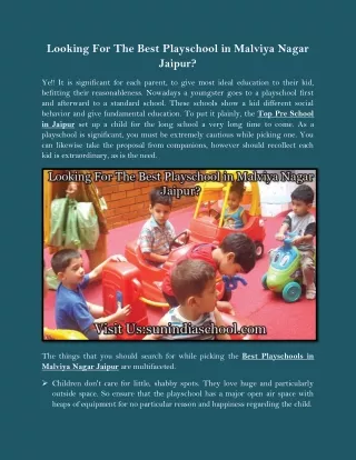 Looking For The Best Playschool in Malviya Nagar Jaipur?