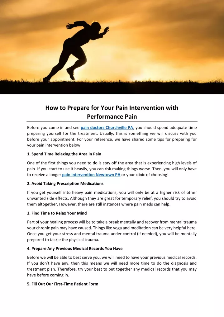 how to prepare for your pain intervention with