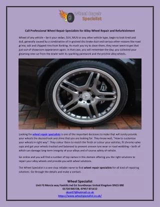 Call Professional Wheel Repair Specialists for Alloy Wheel Repair and Refurbishment