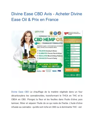 Divine Ease CBD Avis - Acheter Divine Ease Oil & Prix en France