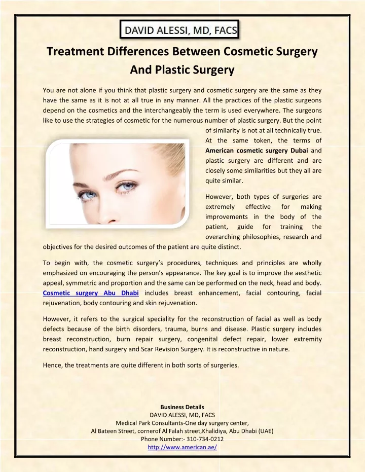 treatment differences between cosmetic surgery