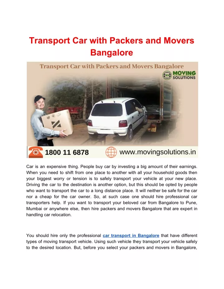 transport car with packers and movers bangalore