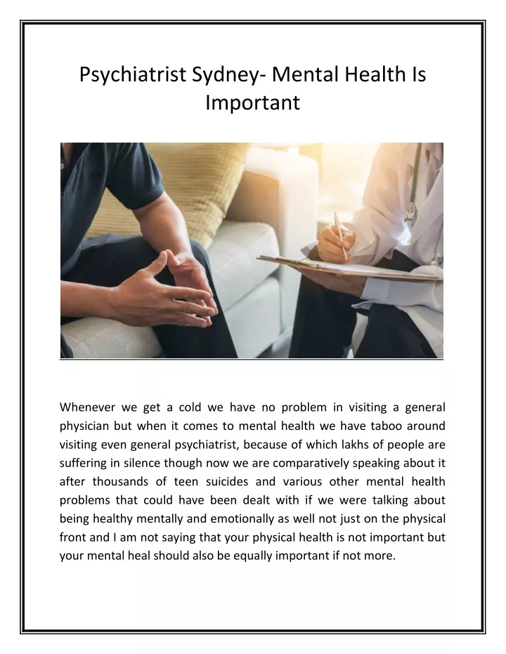 psychiatrist sydney mental health is important
