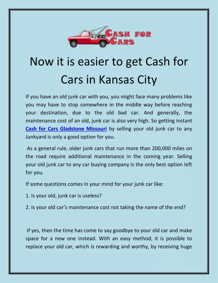now it is easier to get cash for cars in kansas