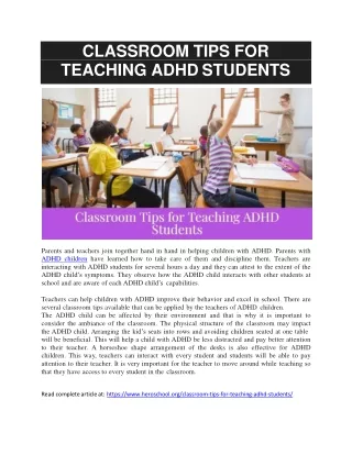 CLASSROOM TIPS FOR TEACHING ADHD STUDENTS