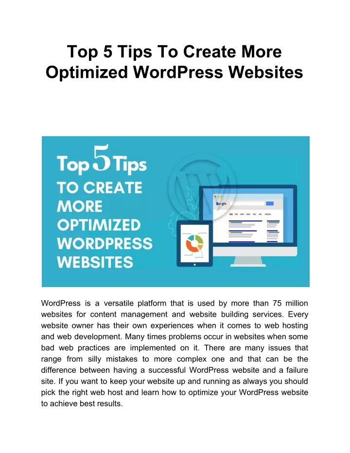 top 5 tips to create more optimized wordpress