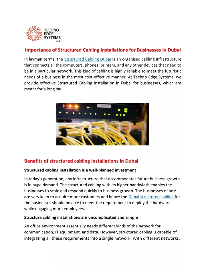 importance of structured cabling installations