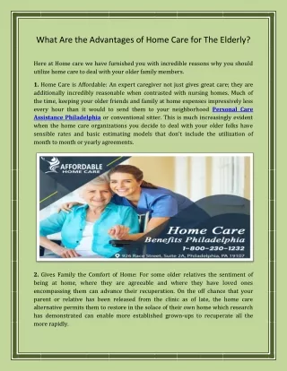 What Are the Advantages of Home Care for The Elderly