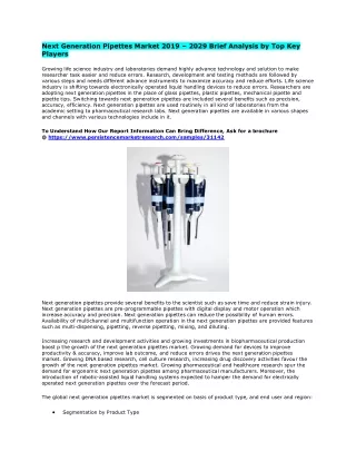 Next Generation Pipettes Market 2019 by Professional Survey, Opportunities & Forecast 2029