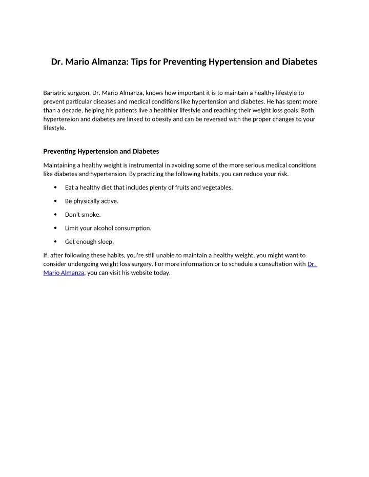 dr mario almanza tips for preventing hypertension