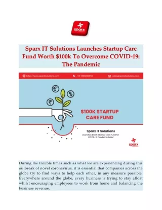 Sparx IT Solutions Launches Startup Care Fund Worth $100k To Overcome COVID-19: The Pandemic