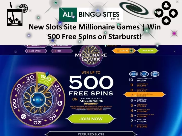 new slots site millionaire games win 500 free